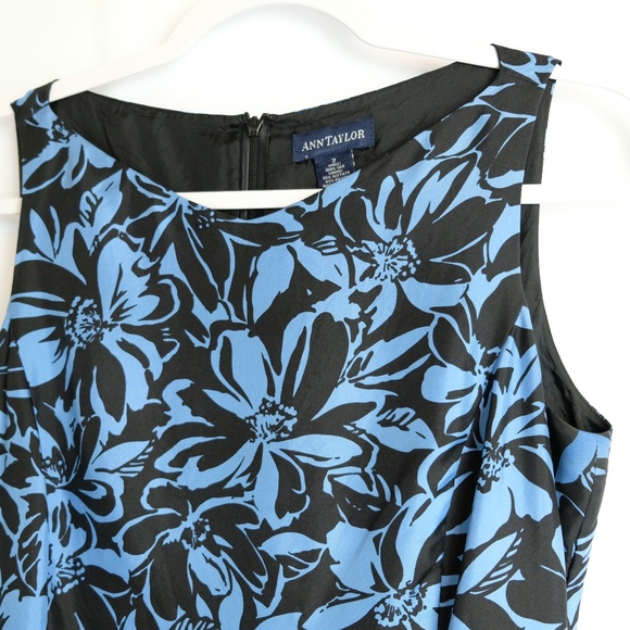 Ann Taylor Silk Blue Black Floral Shift Dress Sz 2 - Picture 5 of 8